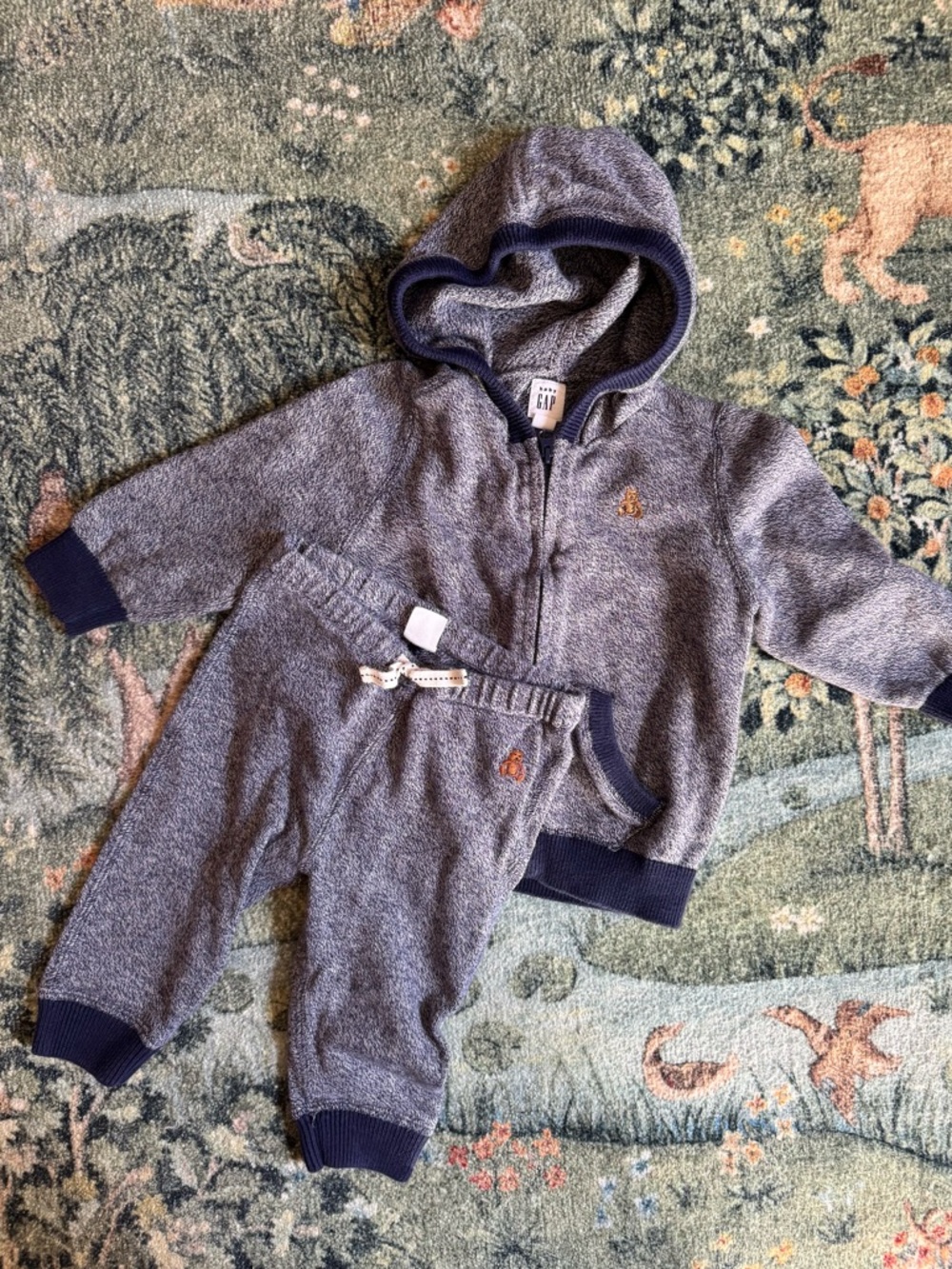 GAP Heather Gray & Navy Baby Hoodie and Jogger Set